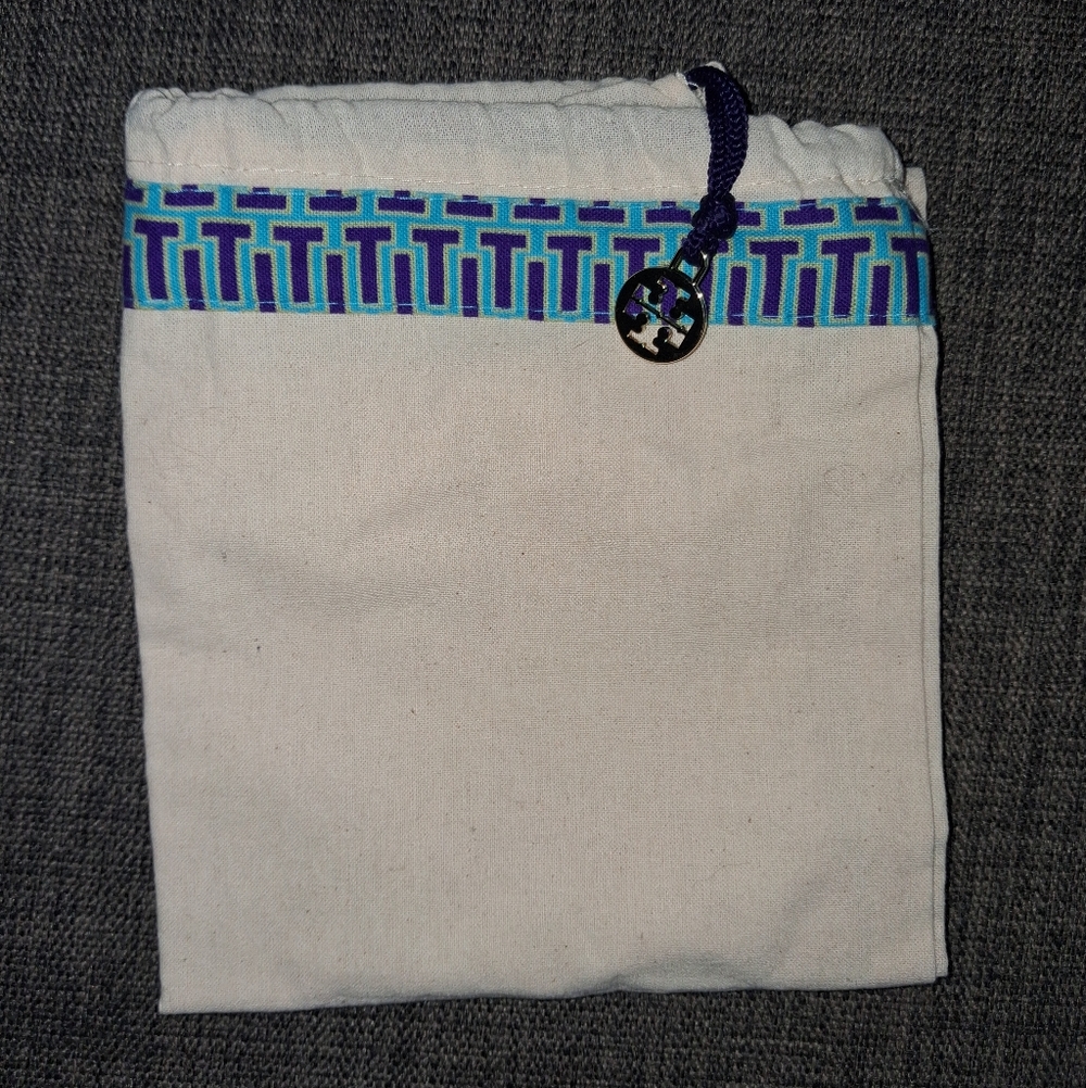 Tory Burch Dust Bag Drawstring Pouch w/ Signature Blue Pattern Around Edge